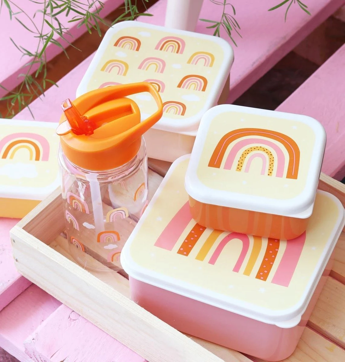A Little Lovely Company - Brooddoos - Broodtrommel - Lunch & Snack Box Set Van 4 - Regenbogen 5 A Little Lovely Company - Brooddoos - Broodtrommel - Lunch & Snack Box Set Van 4 - Regenbogen - Afbeelding 5