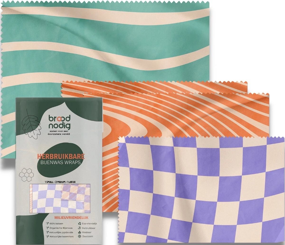 BROODNODIG® - Bijenwas Wraps (Bijenwas Doek) - Set Van 4 - 1S, 2M, 1L - Foodwrap - Beeswax Wraps - Bee Wrap - Beewax - Bijenwasdoek - Zero Waste - Duurzaam Cadeau - Herbruikbaar Boterhamzakje 1 BROODNODIG® - Bijenwas Wraps (Bijenwas Doek) - Set Van 4 - 1S, 2M, 1L - Foodwrap - Beeswax Wraps - Bee Wrap - Beewax - Bijenwasdoek - Zero Waste - Duurzaam Cadeau - Herbruikbaar Boterhamzakje