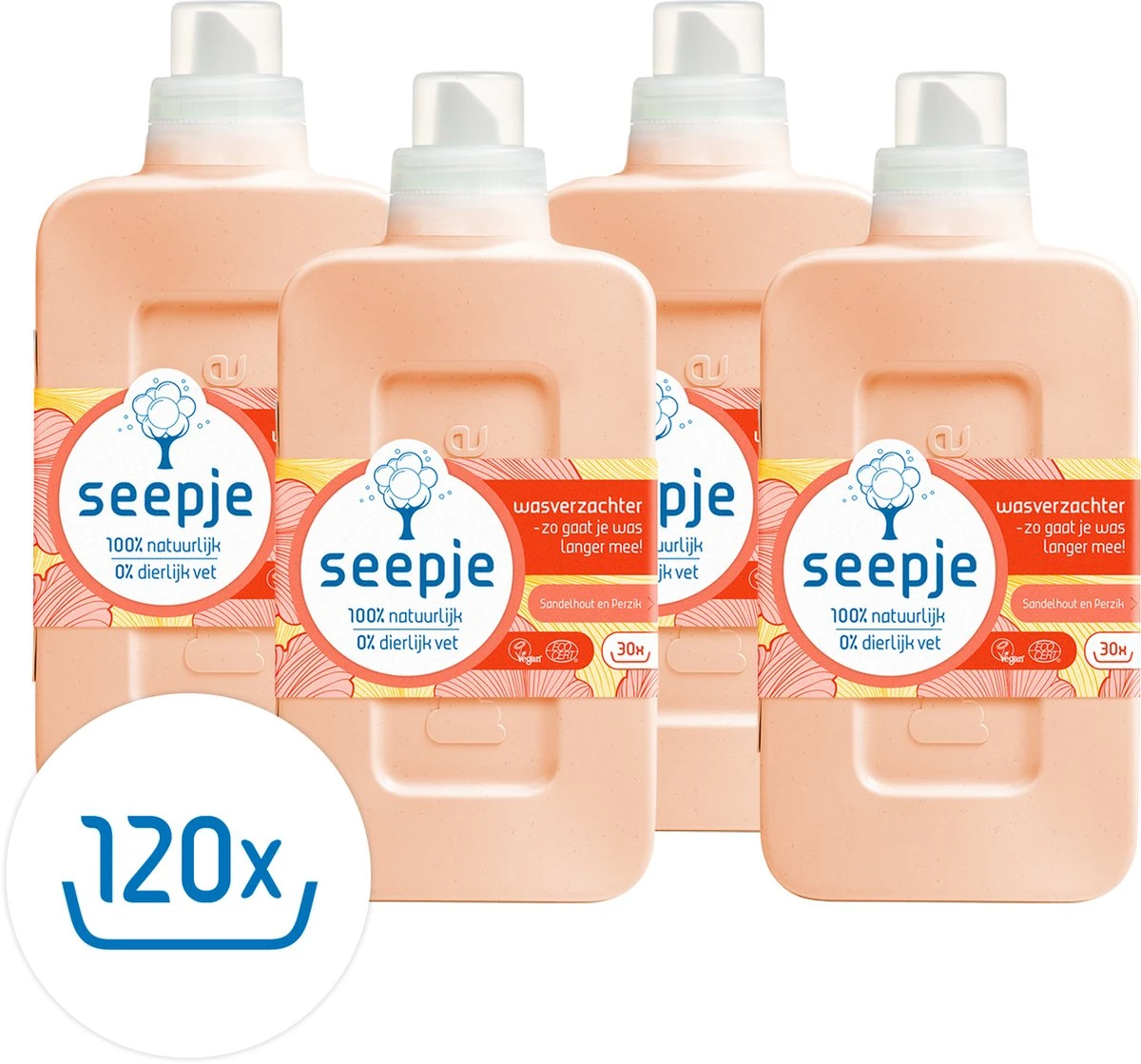 Seepje Wasverzachter - Sandelhout En Perzik – Natuurlijke Ingredienten - 4 X 30 Wasbeurten - 4 X 750ML 1 Seepje Wasverzachter - Sandelhout En Perzik – Natuurlijke Ingredienten - 4 X 30 Wasbeurten - 4 X 750ML