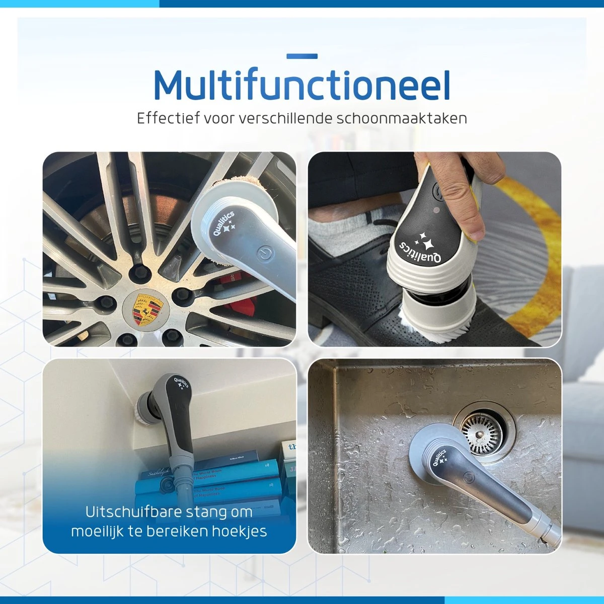 Qualitics Elektrische Schoonmaakborstel - Roterende Polijstmachine - Schrobborstel - Poetsmachine - Vloerreiniger Met 10 Opzetstukken 6 Qualitics Elektrische Schoonmaakborstel - Roterende Polijstmachine - Schrobborstel - Poetsmachine - Vloerreiniger Met 10 Opzetstukken - Afbeelding 6
