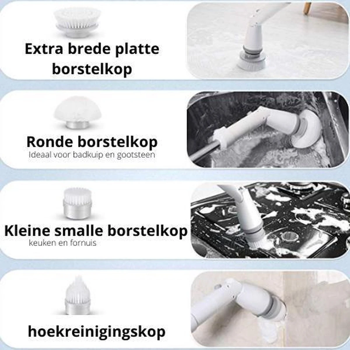 Elektrische Scrubber - Veelzijdige Schrobborstel - Elektrische Schoonmaakborstel - Binnen En Buiten Schoonmaken 4 Elektrische Scrubber - Veelzijdige Schrobborstel - Elektrische Schoonmaakborstel - Binnen En Buiten Schoonmaken - Afbeelding 4