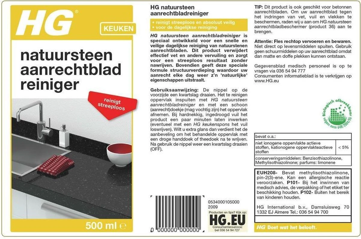 HG Natuurstenen Aanrechtbladreiniger - 500ml - Veilig In Gebruik - Streeploos Schoon - Dagelijkse Reiniging 2 HG Natuurstenen Aanrechtbladreiniger - 500ml - Veilig In Gebruik - Streeploos Schoon - Dagelijkse Reiniging - Afbeelding 2