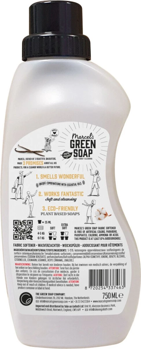 Marcel's Green Soap Wasverzachter Vanille & Katoen - 6 X 750 Ml 2 Marcel's Green Soap Wasverzachter Vanille & Katoen - 6 X 750 Ml - Afbeelding 2